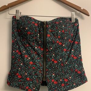 Silence + Noise Floral Bustier Top - Black and Red
